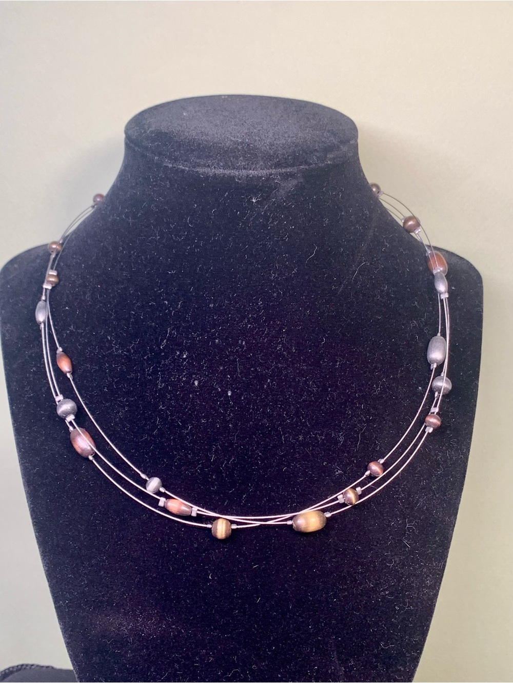 Multi-Strand Metallic Bead Necklace - Brown & Silver